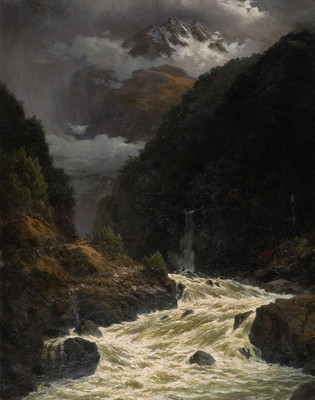 John Gibb Flood in the Otira Gorge  Collection of Christchurch Art Gallery Te Puna o Waiwhetū; Betsy Oamara Pearce bequest, 2005