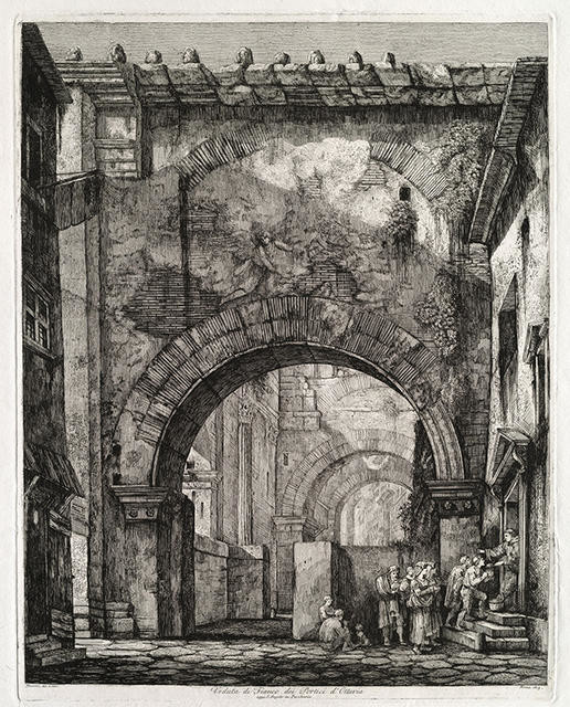 Veduta di fianco dei Portici d’Ottavia, oggi S. Angelo in Pescharia