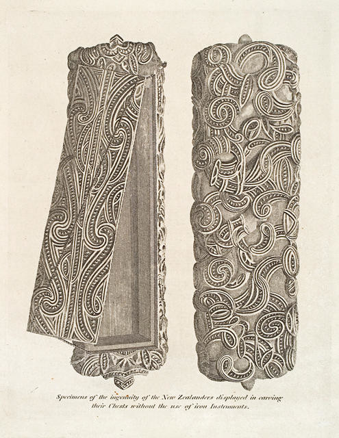 Specimens Of The Ingenuity Of The New Zealanders Displayed In Carving Their Chests Without The Use Of Iron Instruments