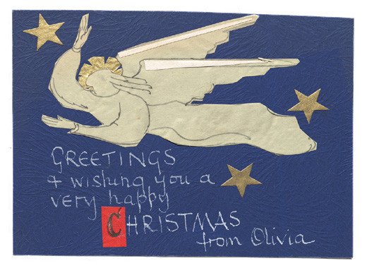 Christmas card from Olivia Spencer Bower. Folder 6c, Olivia Spencer Bower Archive, Robert and Barbara Stewart Library and Archive, Christchurch Art Gallery Te Puna o Waiwhetū