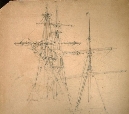 Petrus van der Velden Study for The Leuvehaven, Rotterdam, 1867, pencil. Collection University of Canterbury UC/SFA/141