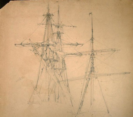 Petrus van der Velden Study for The Leuvehaven, Rotterdam, 1867, pencil. Collection University of Canterbury UC/SFA/141