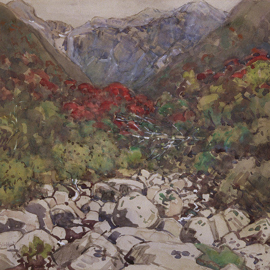 Margaret Stoddart An Otira Stream c. 1927. Watercolour. Collection of Christchurch Art Gallery Te Puna o Waiwhetū 1997