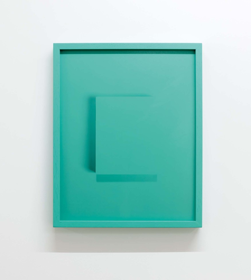 Shaun Waugh Drop-Shadow, Bluish Green 2016. Colour photograph, painted timber frame. Collection of the artist