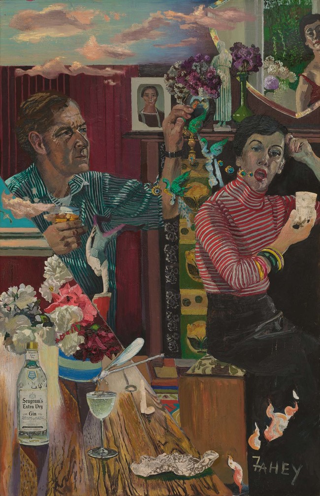 Jacqueline Fahey Drinking Couple: Fraser Analysing My Words 1978. Oil on board. The University of Auckland Art Collection