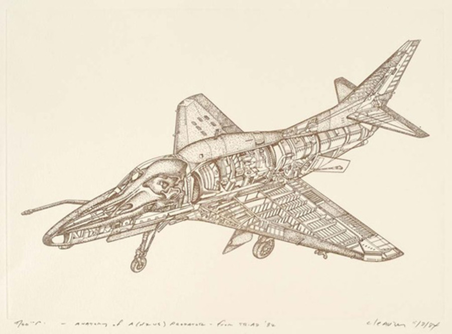 Barry Cleavin Anatomy of a A(NZUS) Predator—from Triad '84 1984. Etching. Collection of Christchurch Art Gallery Te Puna o Waiwhetū, purchased 1986. Reproduced courtesy of Barry Cleavin