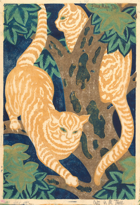Eileen Mayo Cats in the Trees 1931. Linocut. Collection of Christchurch Art Gallery Te Puna o Waiwhetū, presented by Rex Nan Kivell, 1953