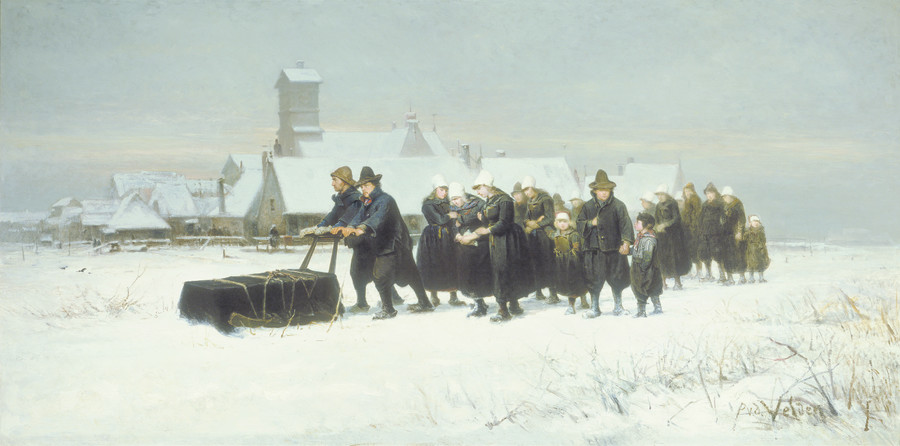 Petrus van der Velden The Dutch Funeral 1875.Oil on canvas. Collection of Christchurch Art Gallery Te Puna o Waiwhetū, gifted byHenry Charles Drury van Asch 1932.