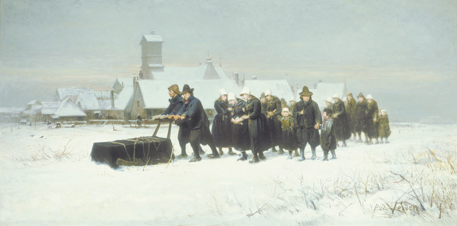 Petrus van der Velden The Dutch Funeral 1875.Oil on canvas. Collection of Christchurch Art Gallery Te Puna o Waiwhetū, gifted byHenry Charles Drury van Asch 1932.