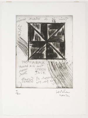 Ralph Hotere Black Union Jack 1984. Etching. Purchased, 1985. Reproduced courtesy of Ralph Hotere