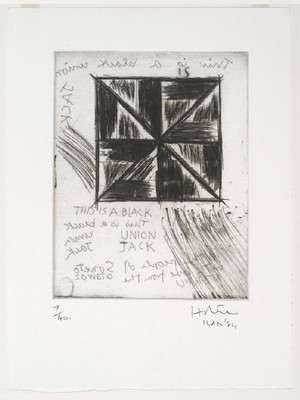 Ralph Hotere Black Union Jack 1984. Etching. Purchased, 1985. Reproduced courtesy of Ralph Hotere