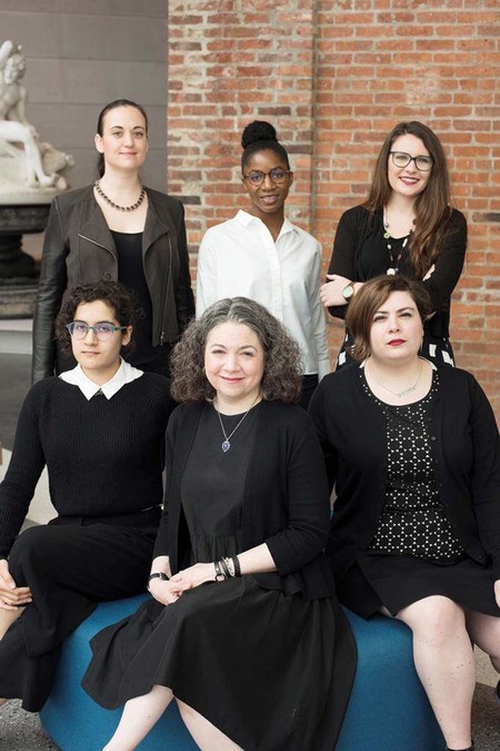 ASK team: The team of art historians and educators behind the app (top from left: Rebekah Pollack, Rachel Lewis, Elizabeth Treptow, bottom from left: Isabella Kapur, Jessica Murphy and Alison Baldassano. Photo: Jonathan Dorado, Brooklyn Museum