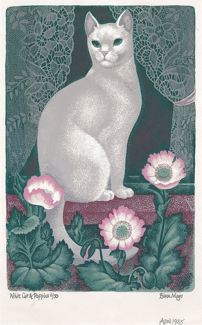 White Cat and Poppies