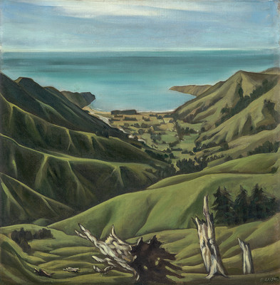 Doris Lusk Okains Bay, Banks Peninsula 1949 Collection of Christchurch Art Gallery Te Puna o Wwiwhetu; bequest of John Cleaver, 2013