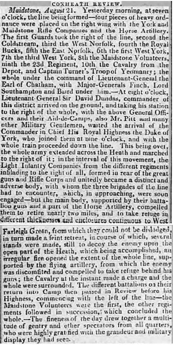 The scene at Coxheath Camp, as described in the Kentish Gazette on Friday 24 August 1804