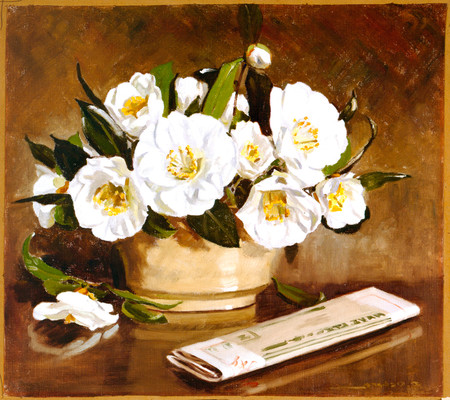 Daisy Osborn From My Garden, White Camellias Oil on canvas. Collection of Christchurch Art Gallery; presented by the artist.