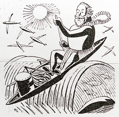 Russell Clark, Caricature of Robert Gibbings, from the New Zealand Listener, 12 November, 1948. (p.4)