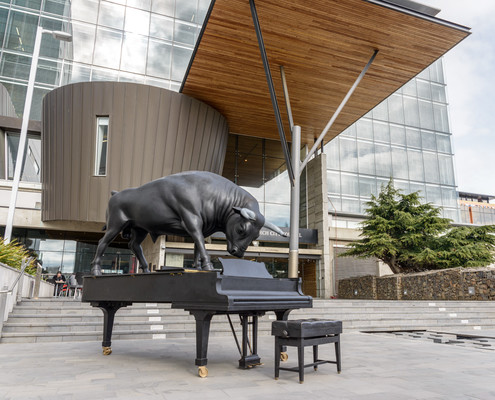 Michael Parekowhai Chapman's Homer 2011. Bronze, stainless steel. Purchased 2013 with the assistance of Christchurch City Council's Public Art Fund and Christchurch Art Gallery Foundation; with thanks to Westpac, IAG, Ben and Penny Gough, Chartwell Trust, Ravenscar Trust, Friends of Christchurch Art Gallery, Grant and Sandra Close, Dame Jenny Gibbs, Kevin and Joanna Hickman, Stewart and Nati Kaa, Tony Kerridge, McFadden family, Andrew and Jenny Smith, Chapman Tripp, Colliers, Meadow Mushrooms, MWH Ltd, Pace Project Management, The Press; and with additional thanks for contributions from 1,074 big-hearted individuals and companies.