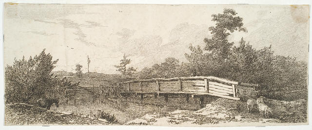 Landscape With Bridge Over Stream; Fences, Stock-donkey, Sheep [also known as Figure Crossing Bridge]