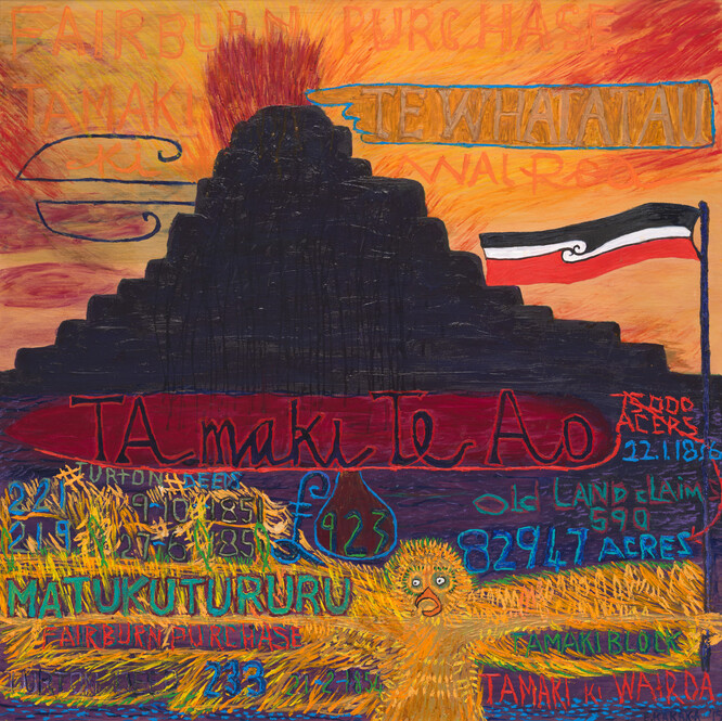 Emily Karaka Matukutūruru 2015. Oil on kauri board. Collection of Christchurch Art Gallery Te Puna o Waiwhetū, purchased 2022