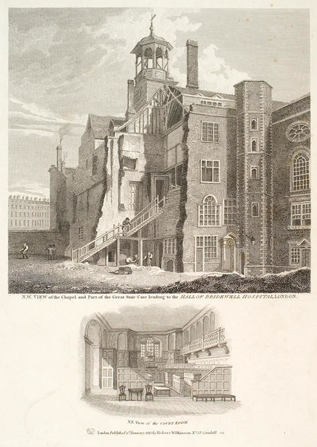 N.W. View of the Chapel and Part of the Great Stair-Case leading to the Hall of Bridewell Hospital, London