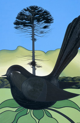 Don Binney Canterbury Garden Bird 1970. Oil on canvas. Collection of Christchurch Art Gallery Te Puna o Waiwhetū, purchased 1970. Reproduced courtesy of Don Binney