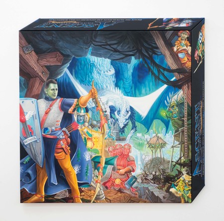 Simon Denny Ascent Box Cover Projection 2017. Commissioned painting, oil on canvas. Collection of Frank and Nico McKay, Auckland