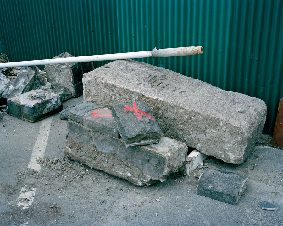 Tim J. Veling Corner of Cashel Street and Madras Street 2011. From the series Adaptation. St Paul’s Trinity Pacific Island Church. Foundation Stone. (Hugs and kisses.) Chromira digital C-type print on Fuji Crystal Archive paper