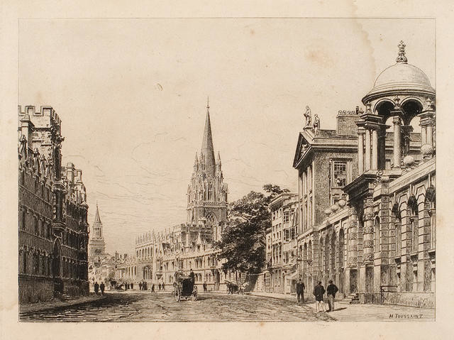 Street Scene (High Street Oxford) Gentleman Figures And Horse Drawn Carriage