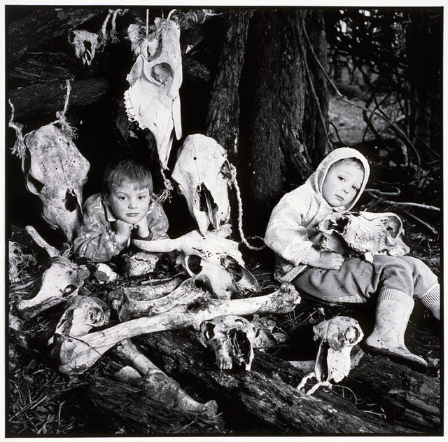 Two boys with their skull collection