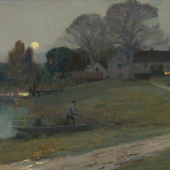 Sir Alfred East The Moon and the Manor House c. 1894. Oil on canvas. Collection of Christchurch Art Gallery Te Puna o Waiwhetū, bequeathed by Hayden R. I. Fraser, January 1975