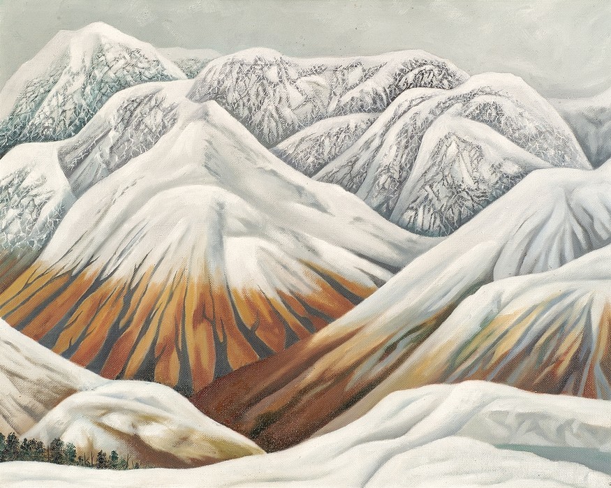 Leo Bensemann Pass in Winter 1971. Oil on canvas. Collection of Christchurch Art Gallery Te Puna o Waiwhetū. Harry Courtney Archer estate, 2002. Reproduced with permission