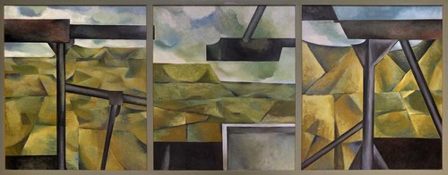 Colin McCahon On Building Bridges (triptych) 1952. Oil on hardboard. Collection of Auckland Art Gallery Toi o Tāmaki, 1958. Reproduction permission courtesy of the Colin McCahon Research and Publication Trust  