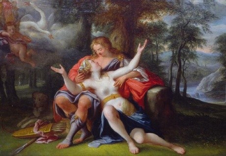 Antoine Coypel, Venus and Adonis, oil on copper