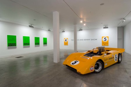 Installation view of The Bruce and Denny Show at Two Rooms, Auckland 10 April – 10 May 2008. In the exhibition, Billy Apple pays tribute to the 1967/8 achievements of the legendary New Zealand motorsport drivers Bruce McLaren and Denny Hulme. Photo: Jennifer French