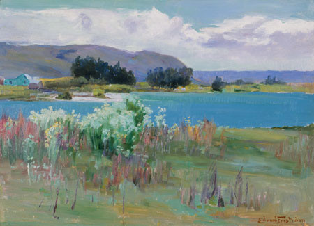 Edward Friström Lake Wakatipu. Oil on particle board. Collection of Christchurch Art Gallery Te Puna o Waiwhetū, purchased, 1971