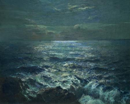 Julius Olsson Moonlight c.1910. Oil on canvas. Collection of Christchurch Art Gallery Te Puna o Waiwhetū, presented by the Canterbury Society of Arts with assistance from the John Peacock Bequest 1912. Presented to the Gallery 1932