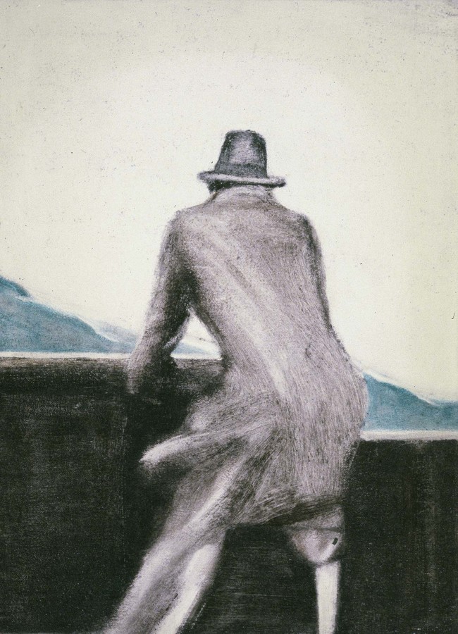 Tony Fomison Captain Ahab Peg Legged Hunter of the White Whale 1981. Oil on canvas board. Collection of Christchurch Art Gallery Te Puna o Waiwhetū, presented to the Gallery by Peter Wells 1984