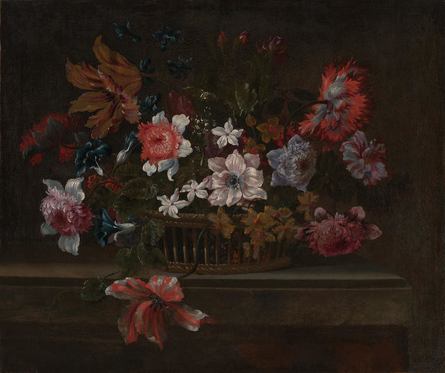 Still life with flowers in a basket by Pieter Hardimé