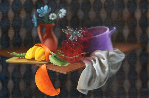 Emily Hartley-Skudder Media lounge (Still Life with Citrus and Grapes) 2013. Oil on canvas. Reproduced courtesy of the artist.