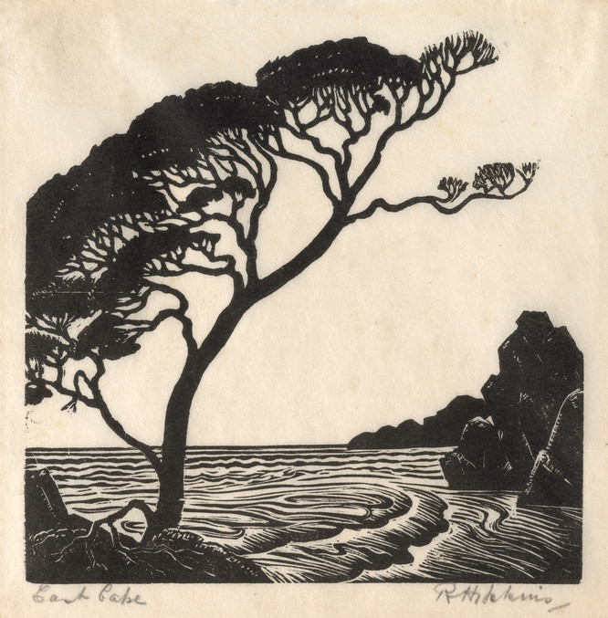 Roland Hipkins East Cape 1940. Woodcut. Collection of Christchurch Art Gallery Te Puna o Waiwhetū, purchased 1992.