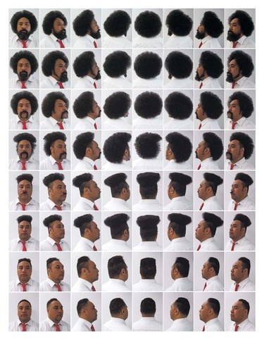 Siliga David Setoga Oki fa’a-kama-Samoa-moni lou ulu (Cut your hair like a true Samoan boy) 2014. Photograph, inkjet print on Hahnemühle Matt Fine Art paper. Photographed by: Setoga Setoga II, Barber/hair stylist: Maligi Evile Jnr. Courtesy of the artist