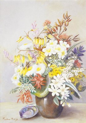 Beatrice Partridge Flora Of New Zealand 1958. Oil on canvas on board. Collection of Christchurch Art Gallery Te Puna o Waiwhetū, presented by the artist, April 1958