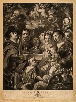 James Watson Rubens And Family (In The Cabinet At Houghton). Collection of Christchurch Art Gallery Te Puna o Waiwhetū, Sir Joseph Kinsey bequest The painting that this print depicts is now known as Self-Portrait with Parents, Brothers, and Sisters and is attributed to Jacob Jordaens (1593-1678).