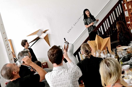 Justyna Burzynska (UK) opening the group exhibition she curated, London: A Sonic Fragment, in February 2015. Photo: Marine Aubert