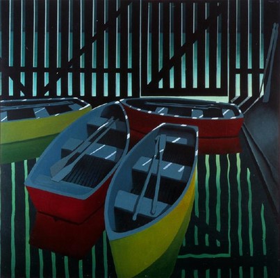 Michael Smither Boats at Pukekura Park 1967-1973. Oil on hardboard.Purchased, 1975. Reproduced courtesy of M D Smither