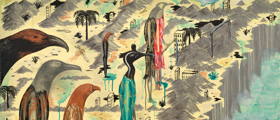 Bill Hammond Watching for Buller. 2 (detail) 1993. Acrylic on canvas. On loan to Christchurch Art Gallery Te Puna o Waiwhetū from the artist
