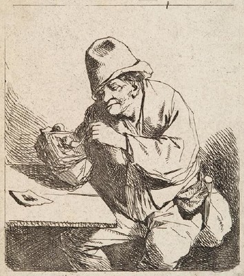 Cornelius Pieter Bega Man Filling His Pipe. Etching. Collection of Christchurch Art Gallery Te Puna o Waiwhetū, presented by Gordon H. Brown, 30 October 1972