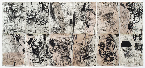Mike Parr 12 Untitled self portraits 1995. Dry-point, lift-ground aquatint and shellac wash. Collection of Christchurch Art Gallery Te Puna o Waiwhetū, purchased 2002. Reproduced courtesy of Mike Parr and Viridian Press