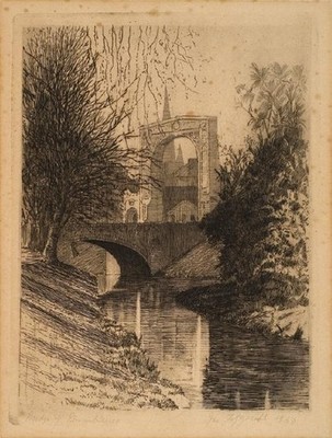 James Fitzgerald, Bridge of Remembrance, 1937, etching. Gifted to the Gallery by Ailsa Gregory, 2005